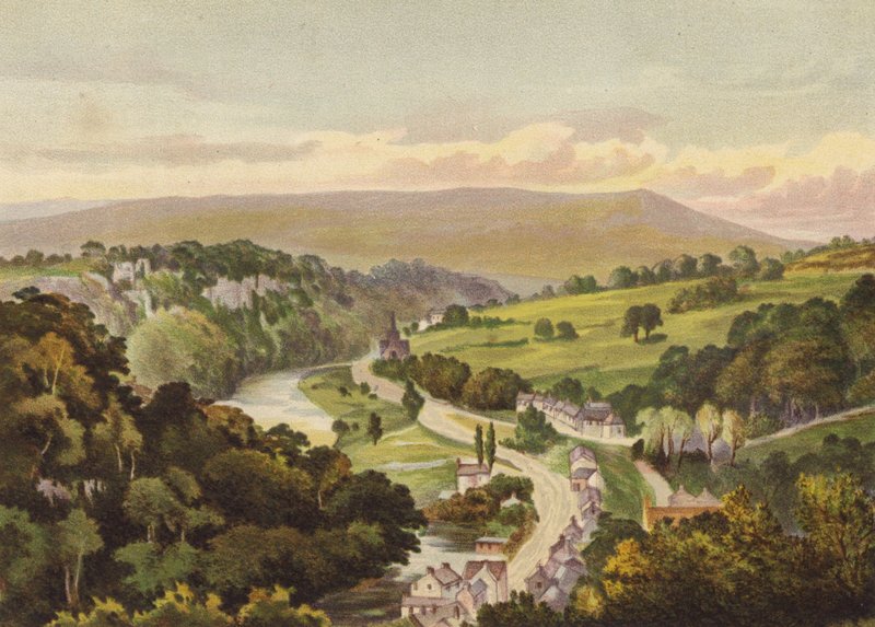 Derbyshire, Matlock, fra Abrahams højder (farve litho) af English School
