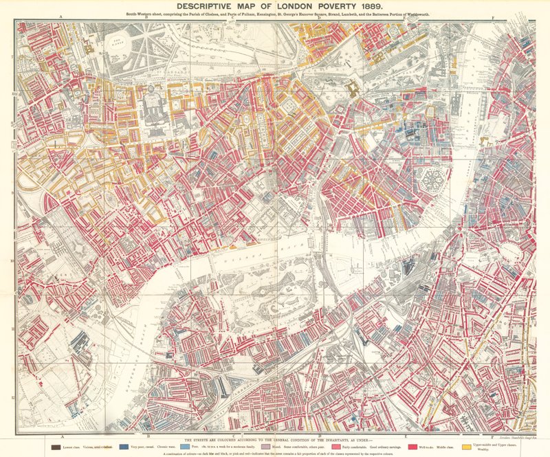Beskrivende kort over Londons fattigdom, 1889 af English School