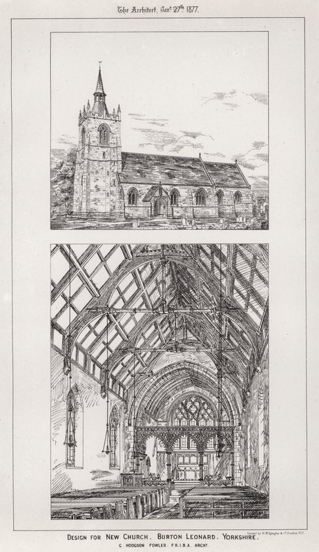 Design til New Church, Burton Leonard, Yorkshire (gravering) af English School