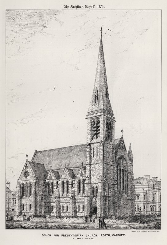 Design til Presbyterian Church, Roath, Cardiff (gravering) af English School