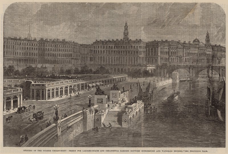 Design til landingstrapper og prydhaver mellem Hungerford og Waterloo Bridges af English School