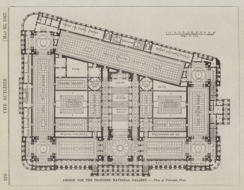 Design til det foreslåede National Gallery, Plan over hovedetagen (gravering) af English School