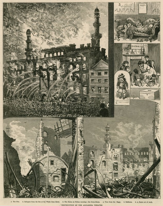 Ødelæggelse af Alhambra Theatre, London, den 7. december 1882 af English School