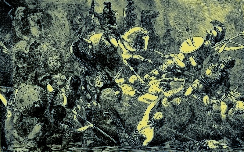 Ødelæggelse af den athenske hær på Sicilien, illustration fra The Illustrated History of the World, udgivet ca. 1880 (digitalt forbedret billede) af English School