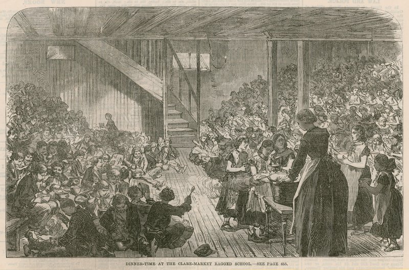 Middag på Clare Market ragged School, julen 1869 af English School