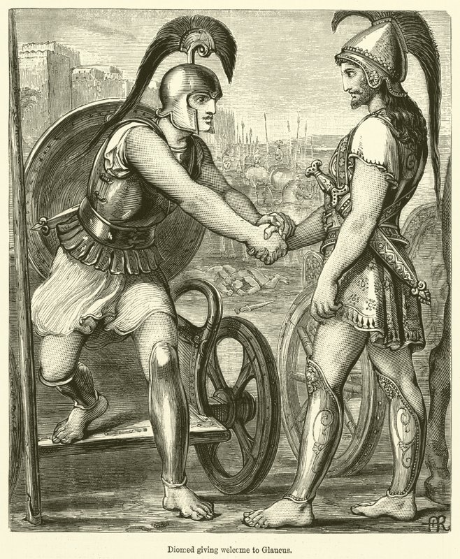 Diomed byder velkommen til Glaucus (gravering) af English School