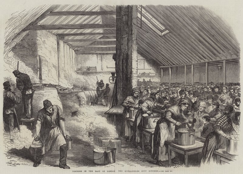 Nød i det østlige London, Spitalfields Soup Kitchen (gravering) af English School