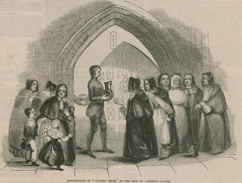 Uddeling af enker Dole ved porten til Lambeth Palace af English School