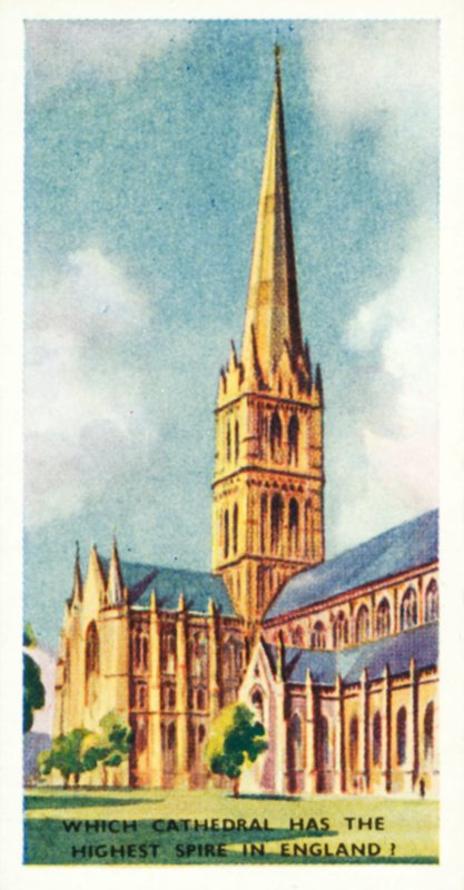Ved du, hvad det er Hvilken katedral har det højeste spir i England (farvelitografi) af English School