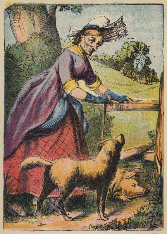 Hund! Hund! Bite Pig (farvelitografi) af English School