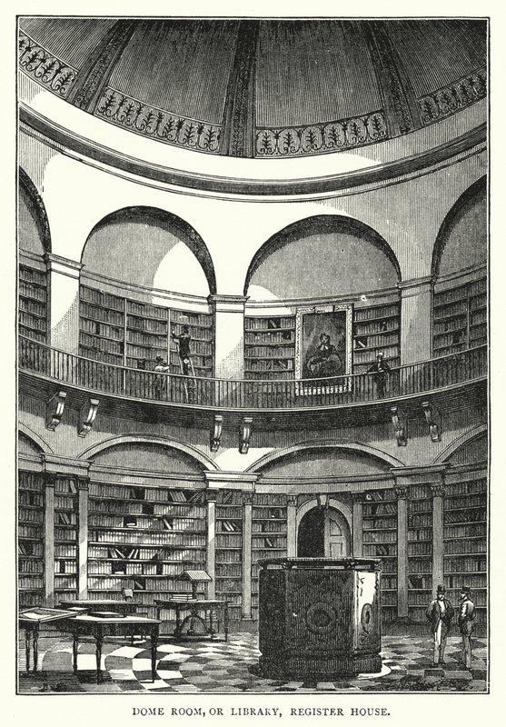 Kuppelrum eller bibliotek, registerhus (gravering) af English School