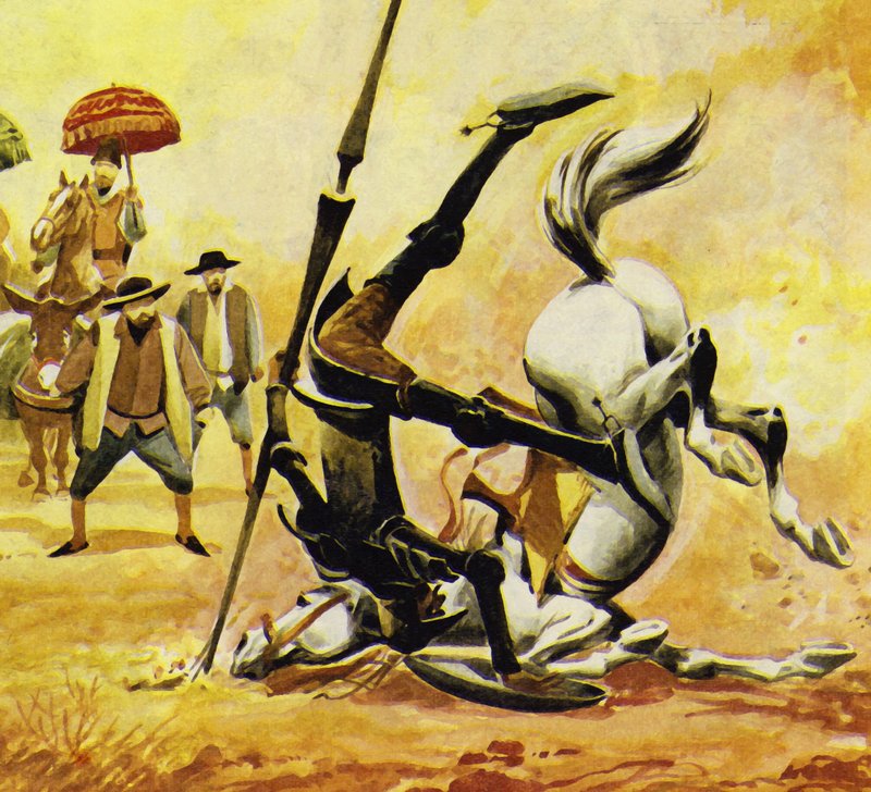 Don Quixote ansporede Ronzinante, men hesten faldt af English School