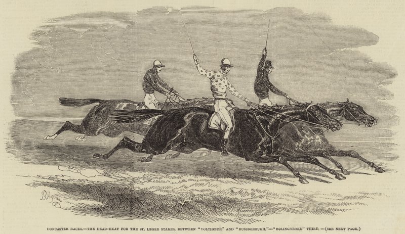 Doncaster Races, Dead-Heat for St Leger Stakes, mellem "Voltigeur" og "Russborough", "Bolingbroke" Tredje (gravering) af English School