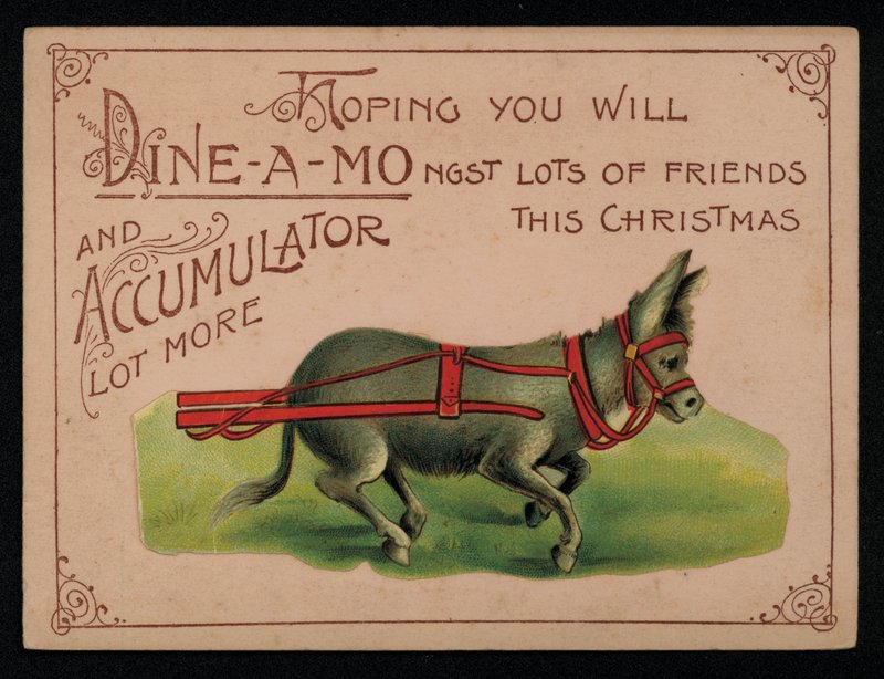Æsel og julebesked, lykønskningskort. (chromolitho) af English School