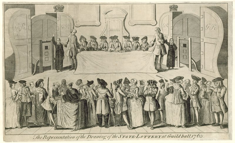 Udtrækning af statslotteriet i Guildhall i 1763 af English School