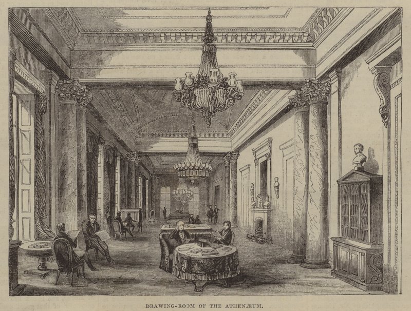 Tegnestue på Athenaeum Club, London (gravering) af English School