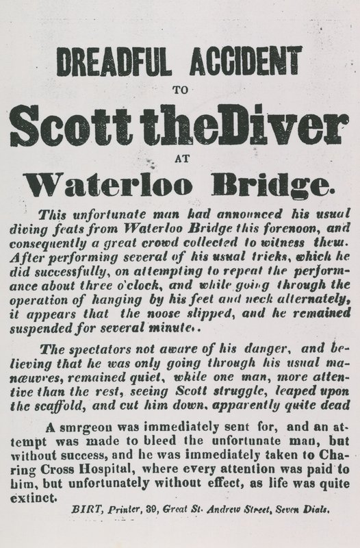 Forfærdelig ulykke af Scott the Diver ved Waterloo Bridge af English School