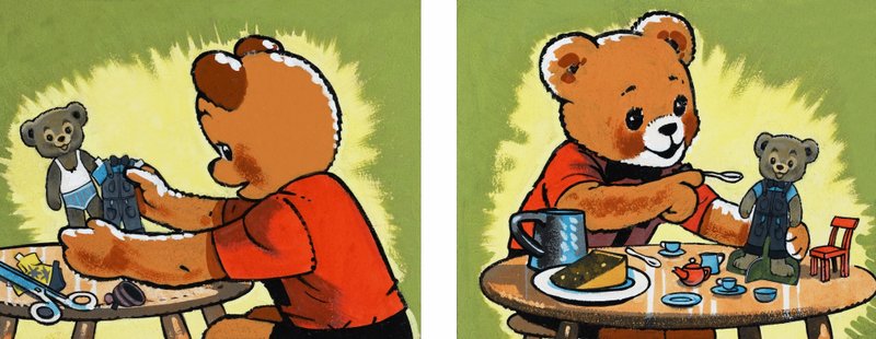 Påklædning og fodring af bamse af English School