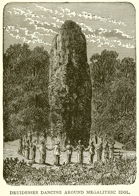 Druidinder danser omkring Megalithic Idol af English School
