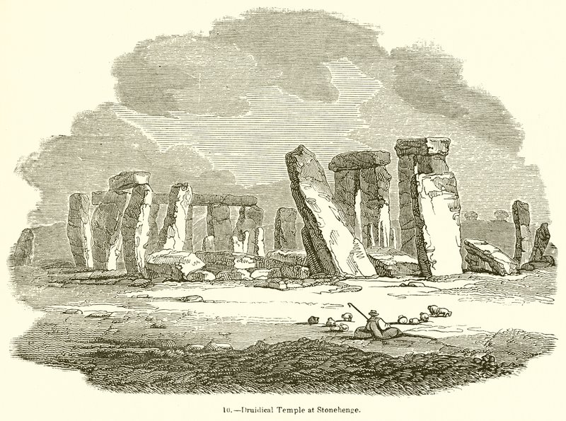 Druidisk tempel ved Stonehenge af English School