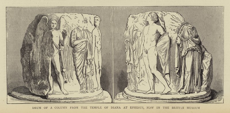 Tromme af en søjle fra Dianatemplet i Efesos, nu i British Museum (gravering) af English School