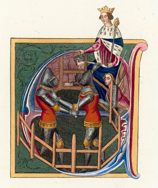 Duel før kong Richard II (farvet gravering) af English School