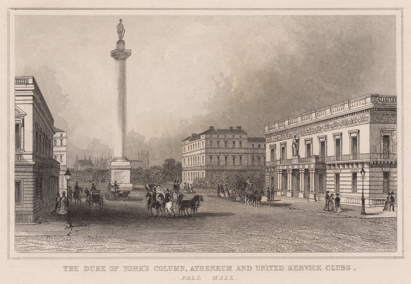 Duke of Yorks Column, Athenaeum og United Service Clubs, Pall Mall af English School