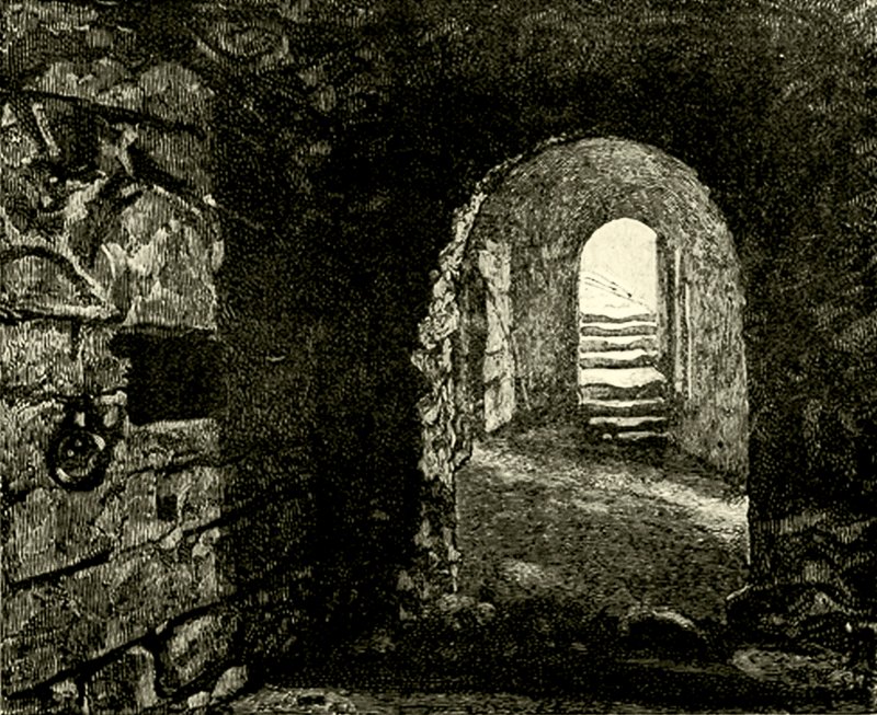 Fangehuller i slottet under Queen Marys værelse. Illustration fra Cassell