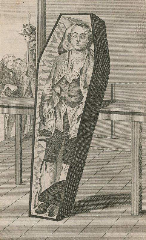 Earl Ferrers, da han lå i sin kiste i Surgeons Hall af English School