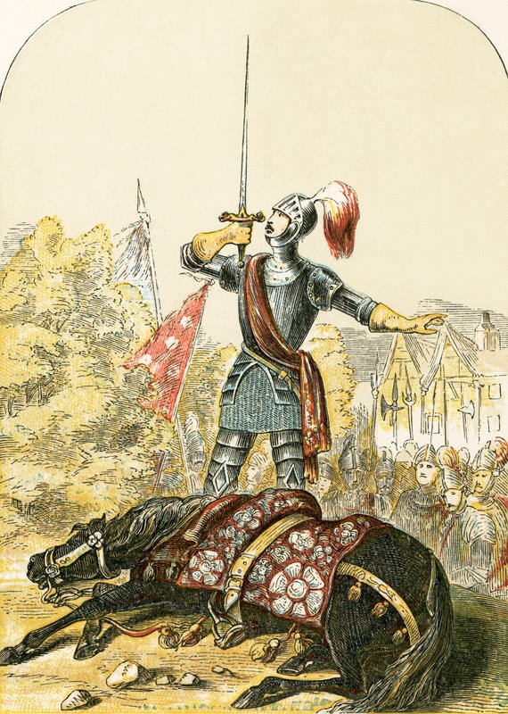 Earl of Warwicks ed på sit sværd efter at have stukket sin hest af English School