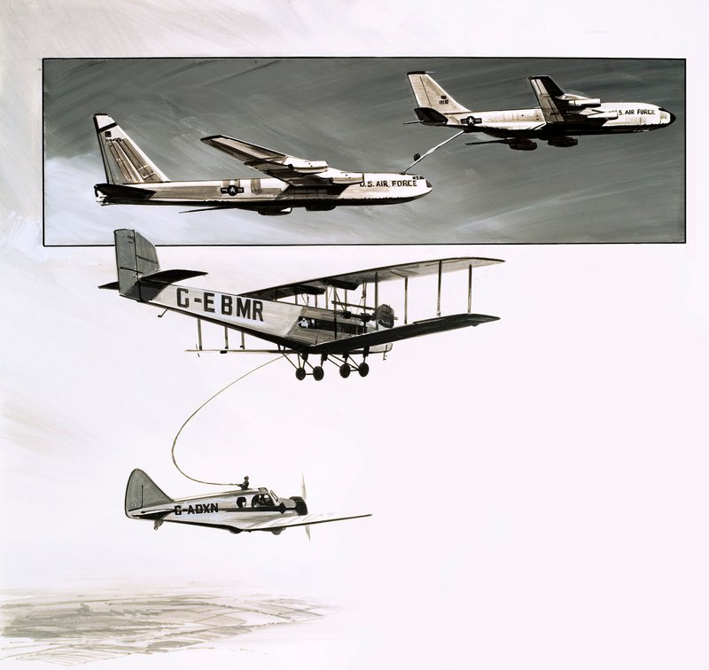 Tidlig tankning under flyvningen til en Handley Page W10 (gouache på papir) af English School