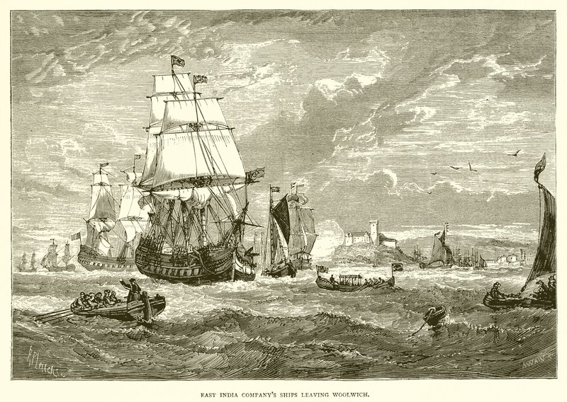 Østindiske kompagniskibe forlader Woolwich (1623) af English School