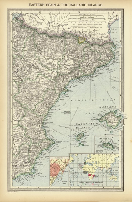 Østspanien og De Baleariske Øer (farve litho) af English School