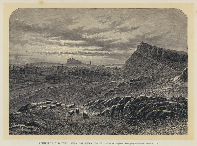 Edinburgh Old Town, fra Salisbury Craigs (gravering) af English School