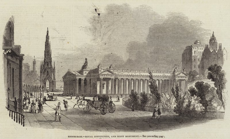 Edinburgh, Royal Institution og Scott Monument (gravering) af English School