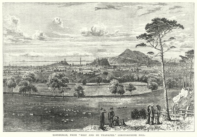 Edinburgh, fra "Rest and Be Thankful" Corstorphine Hill (gravering) af English School