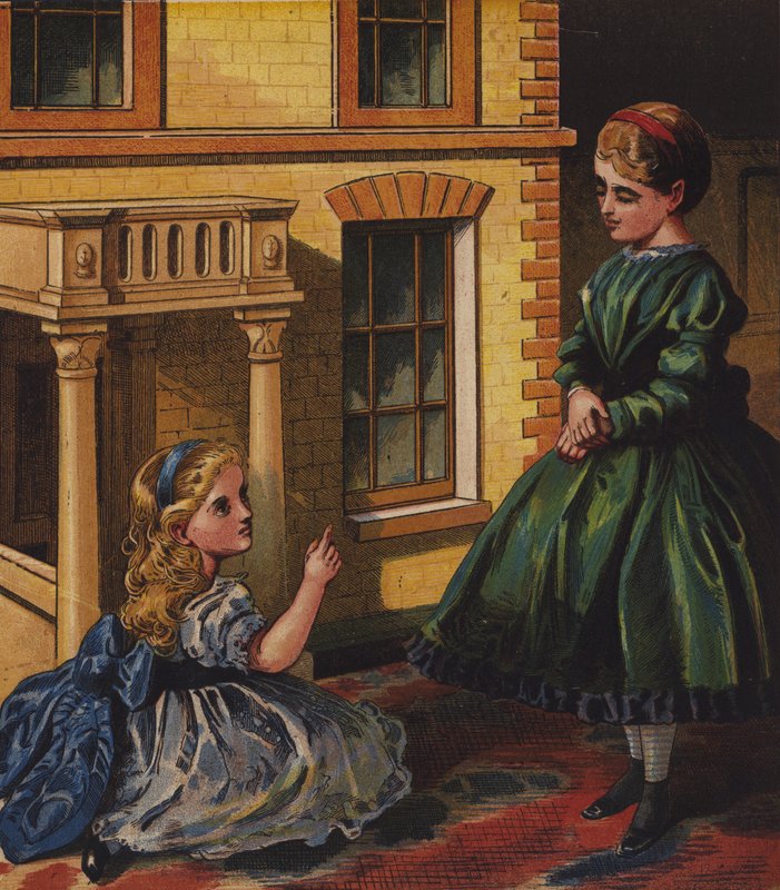 Edith og Millys husholdning (farvelitografi) af English School