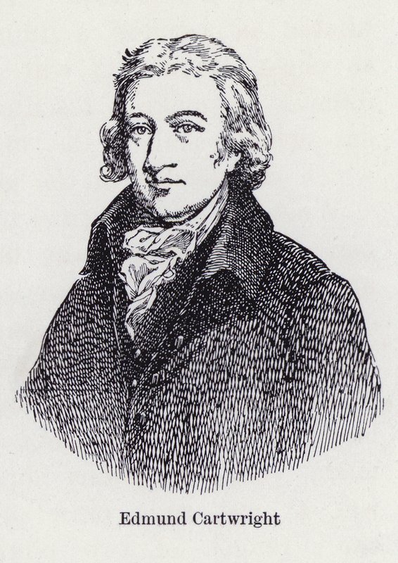 Edmund Cartwright, engelsk opfinder af kraftvæven (litho) af English School