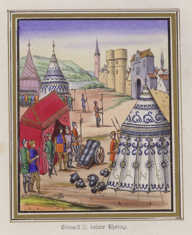 Edward III før Reims (farvet gravering) af English School
