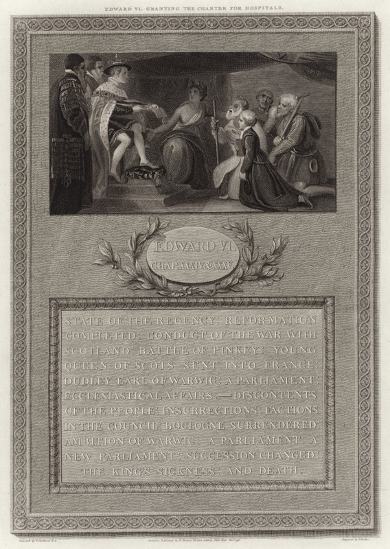 Edward VI giver chartret for hospitaler af English School