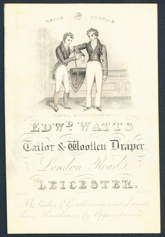Edward Watts, skrædder og ulden draper, handelskort af English School
