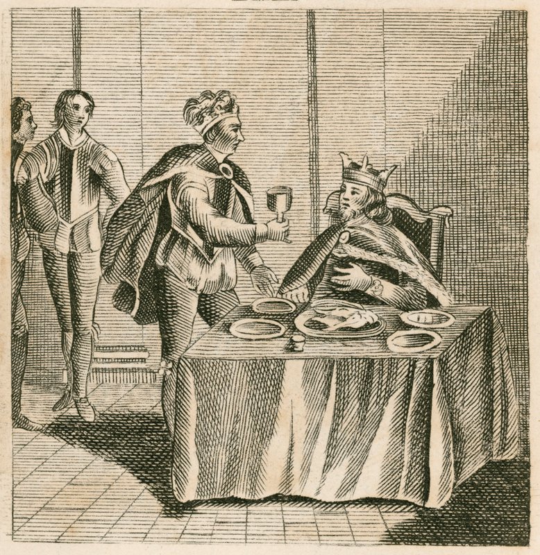 Edward, den sorte prins, venter på sin fange, kong John II af Frankrig af English School
