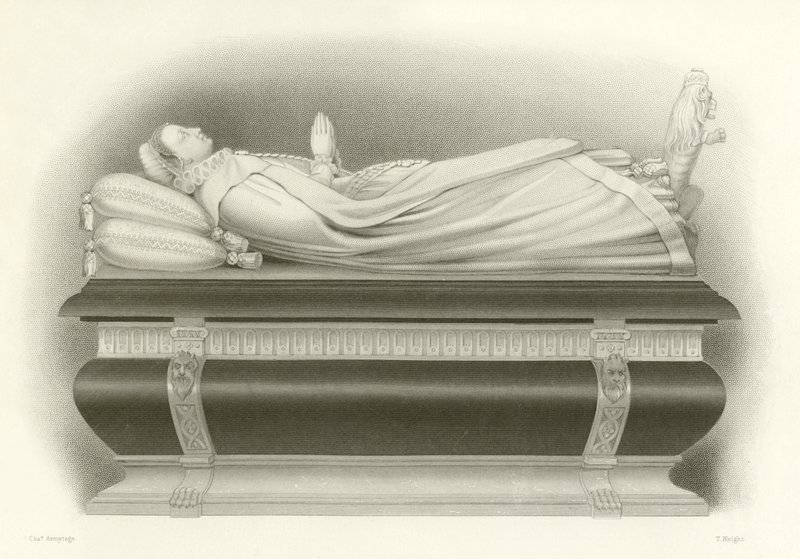 Billede af Mary, Queen of Scots på hendes grav i Westminster Abbey af English School