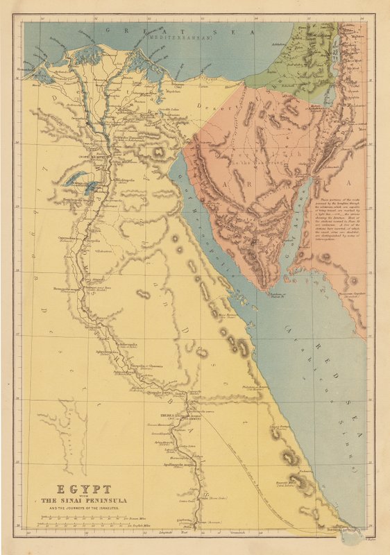 Egypten med Sinai-halvøen og israelitternes rejser (farvelitografi) af English School