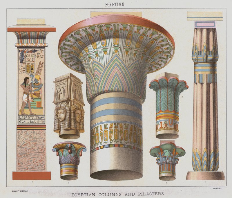 Egyptiske, egyptiske søjler og pilastre af English School