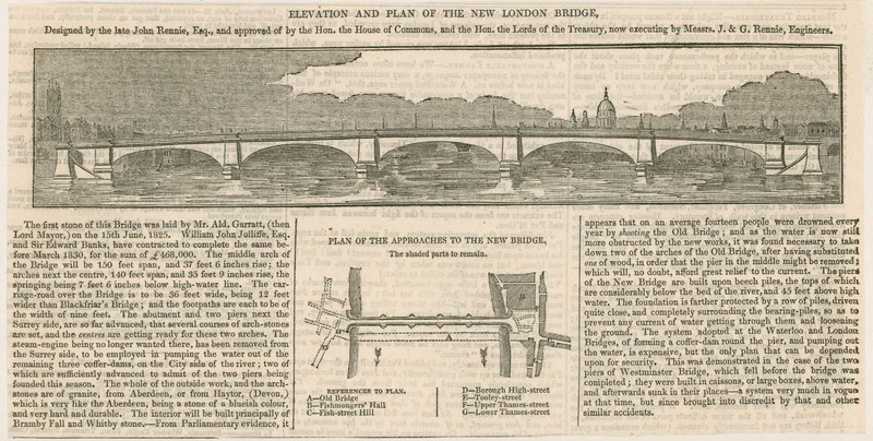 Højde og plan af New London Bridge af English School