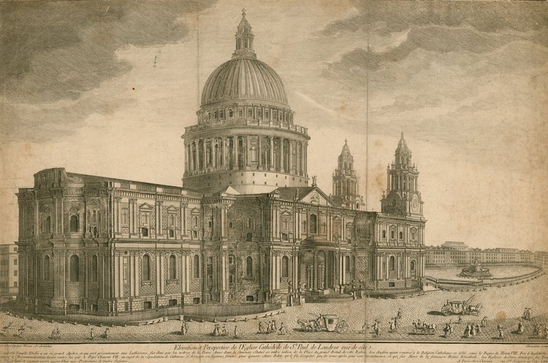 Højde og perspektiv af St Pauls Cathedral, London af English School
