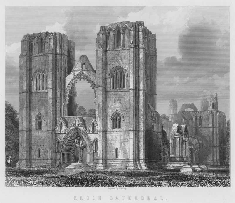 Elgin Cathedral (gravering) af English School