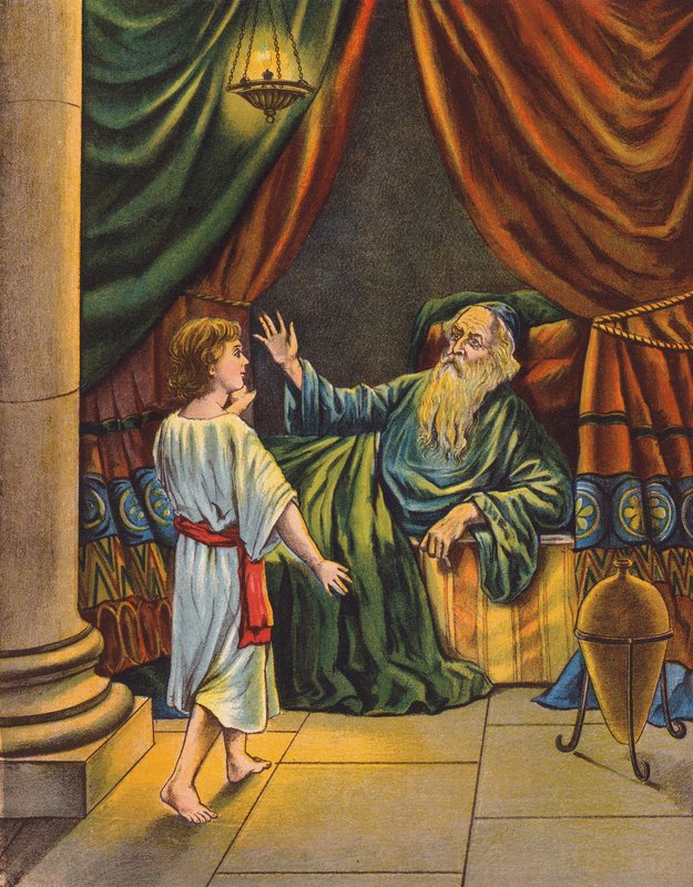 Eli og Samuel (farvelitografi) af English School