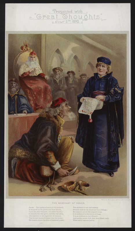 Ellen Terry som Portia i The Merchant of Venice af English School
